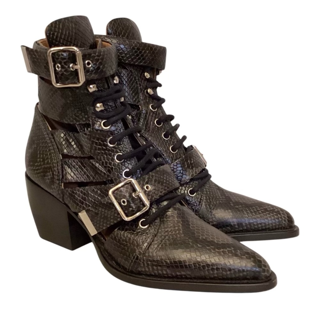 Chloe Black Ankle Boots with Silver Buckles